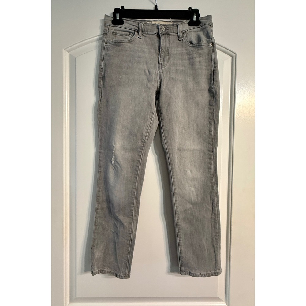 Gap Best Girlfriend Jeans 27 Grey Distressed Mid Rise Cropped Denim Streetwear